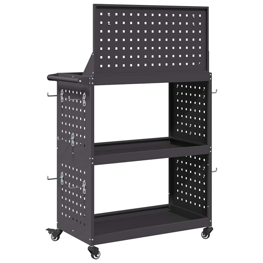 Gereedschapswagen met plank met wiel met opslag Zwart 65 x 35 x 111 cm Metaal