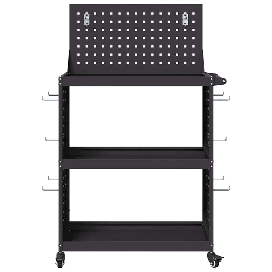 Gereedschapswagen met plank met wiel met opslag Zwart 65 x 35 x 111 cm Metaal