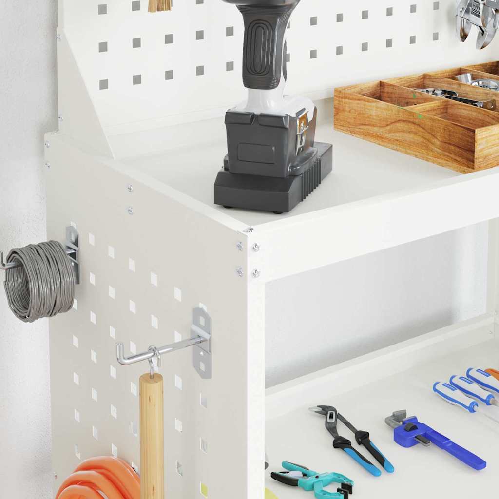 Gereedschapswagen met plank met wiel met opslag Wit 65 x 35 x 111 cm Metaal