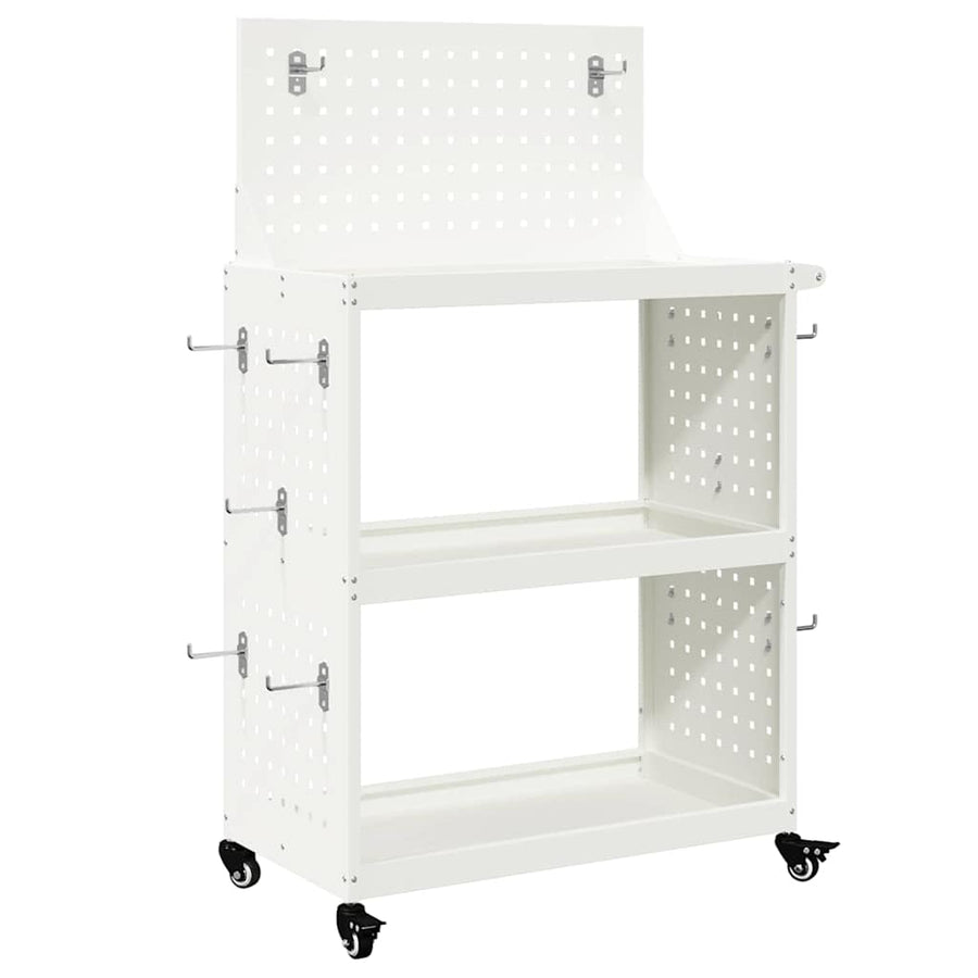 Gereedschapswagen met plank met wiel met opslag Wit 65 x 35 x 111 cm Metaal