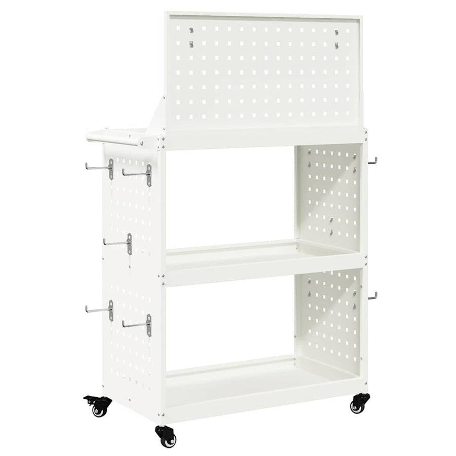 Gereedschapswagen met plank met wiel met opslag Wit 65 x 35 x 111 cm Metaal