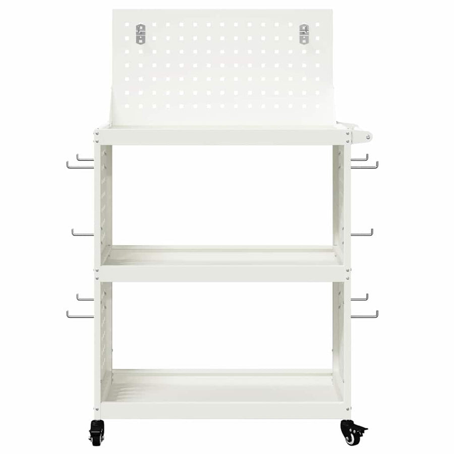 Gereedschapswagen met plank met wiel met opslag Wit 65 x 35 x 111 cm Metaal