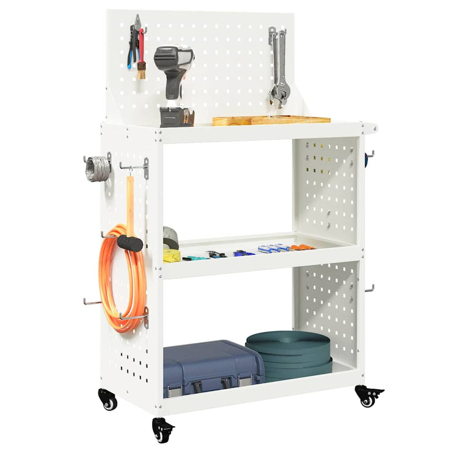 Gereedschapswagen met plank met wiel met opslag Wit 65 x 35 x 111 cm Metaal