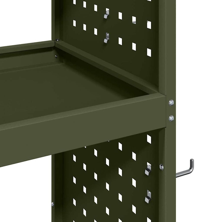 Gereedschapswagen met plank met wiel met opslag Olijfgroen 65 x 35 x 111 cm