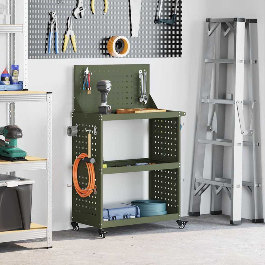 Gereedschapswagen met plank met wiel met opslag Olijfgroen 65 x 35 x 111 cm