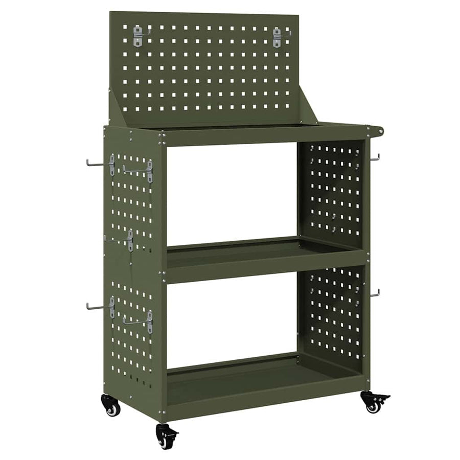 Gereedschapswagen met plank met wiel met opslag Olijfgroen 65 x 35 x 111 cm