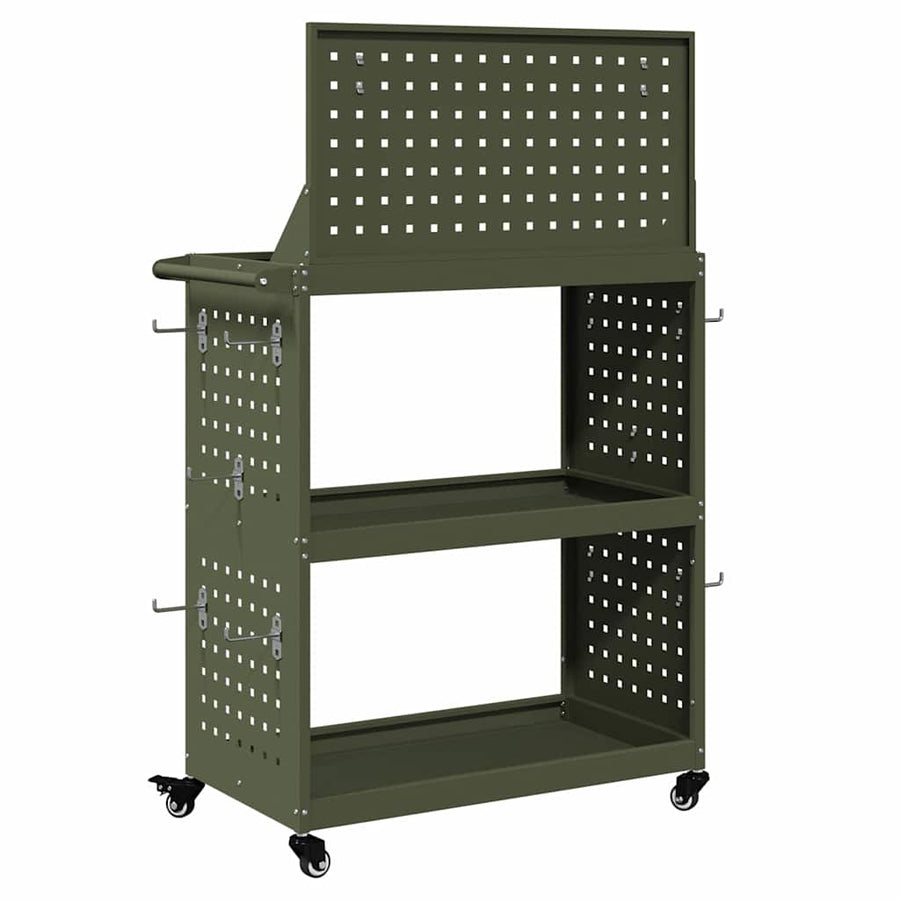 Gereedschapswagen met plank met wiel met opslag Olijfgroen 65 x 35 x 111 cm