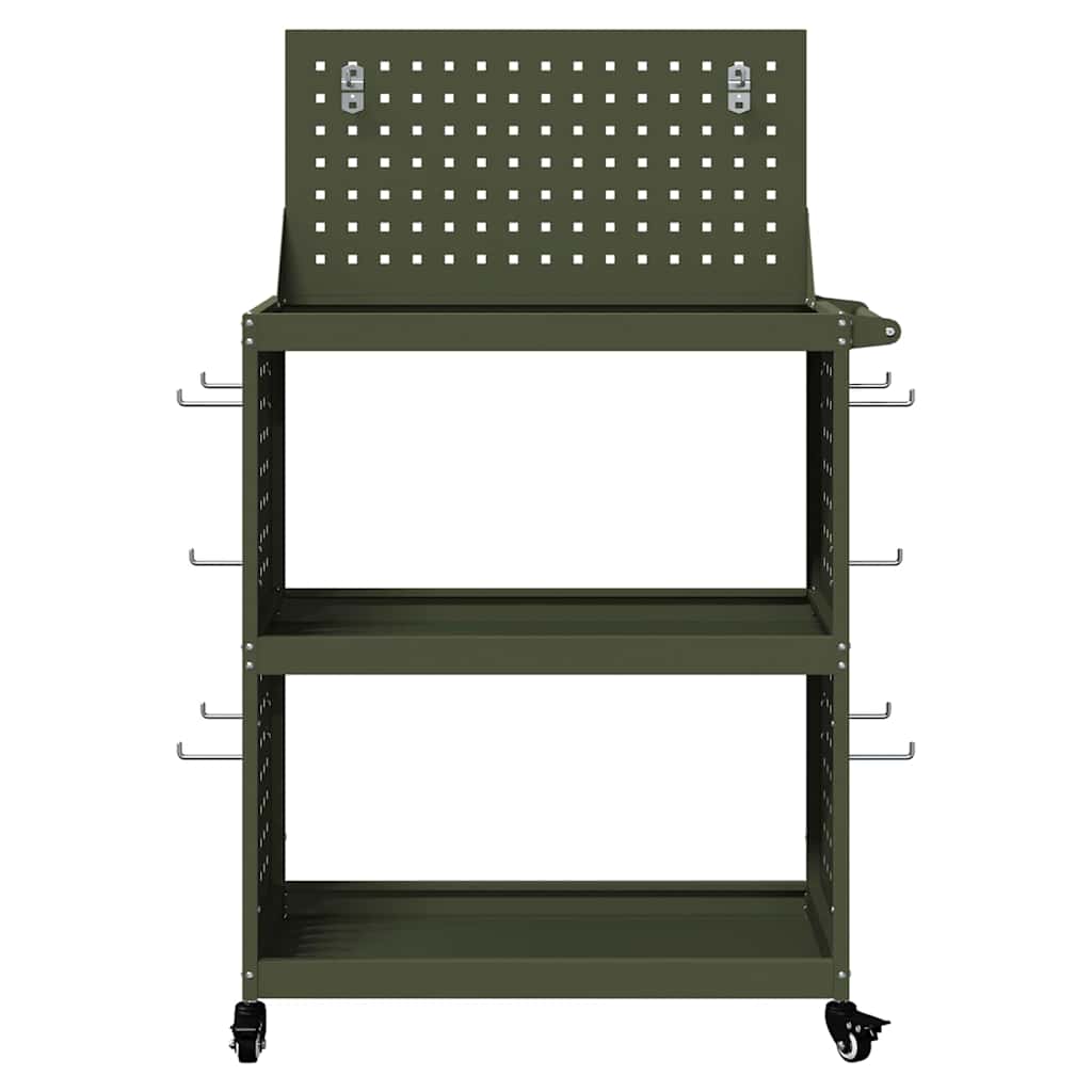 Gereedschapswagen met plank met wiel met opslag Olijfgroen 65 x 35 x 111 cm