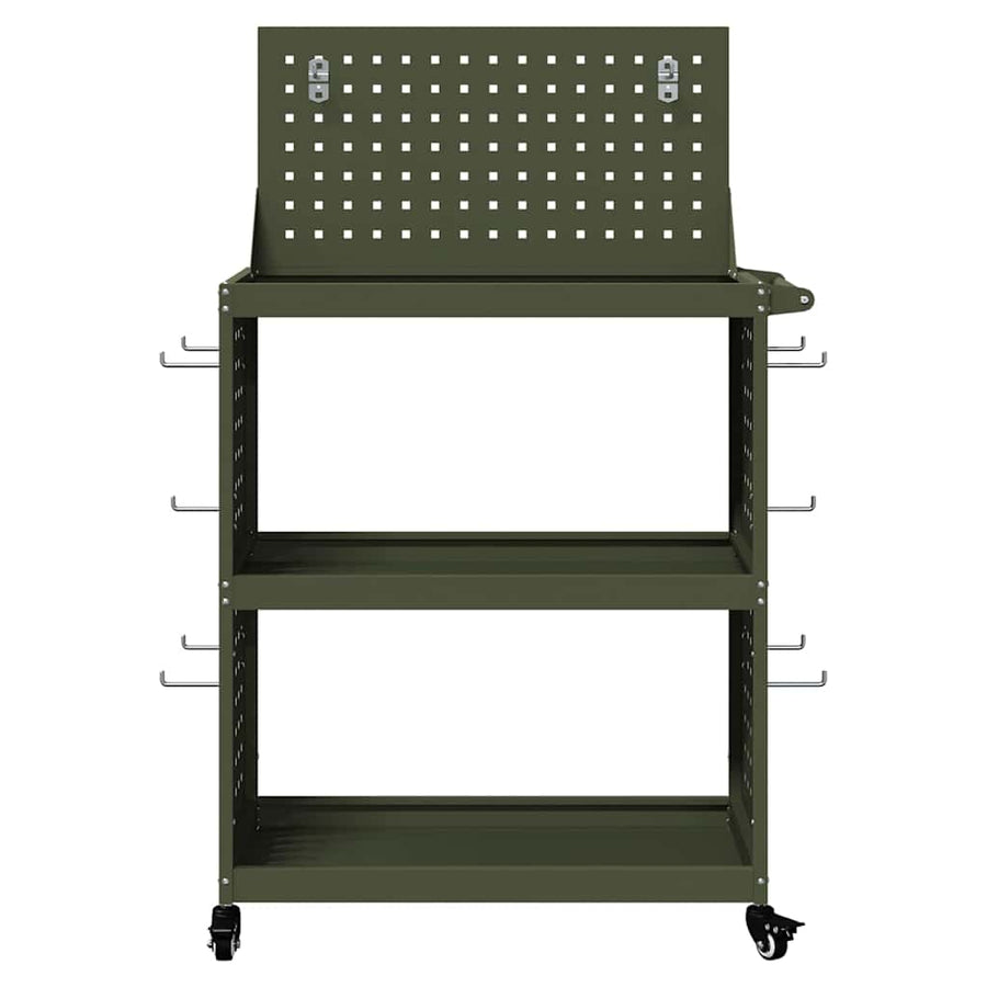 Gereedschapswagen met plank met wiel met opslag Olijfgroen 65 x 35 x 111 cm