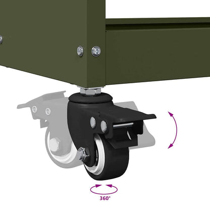 Gereedschapswagen met plank met wiel met opslag Olijfgroen 65 x 35 x 111 cm
