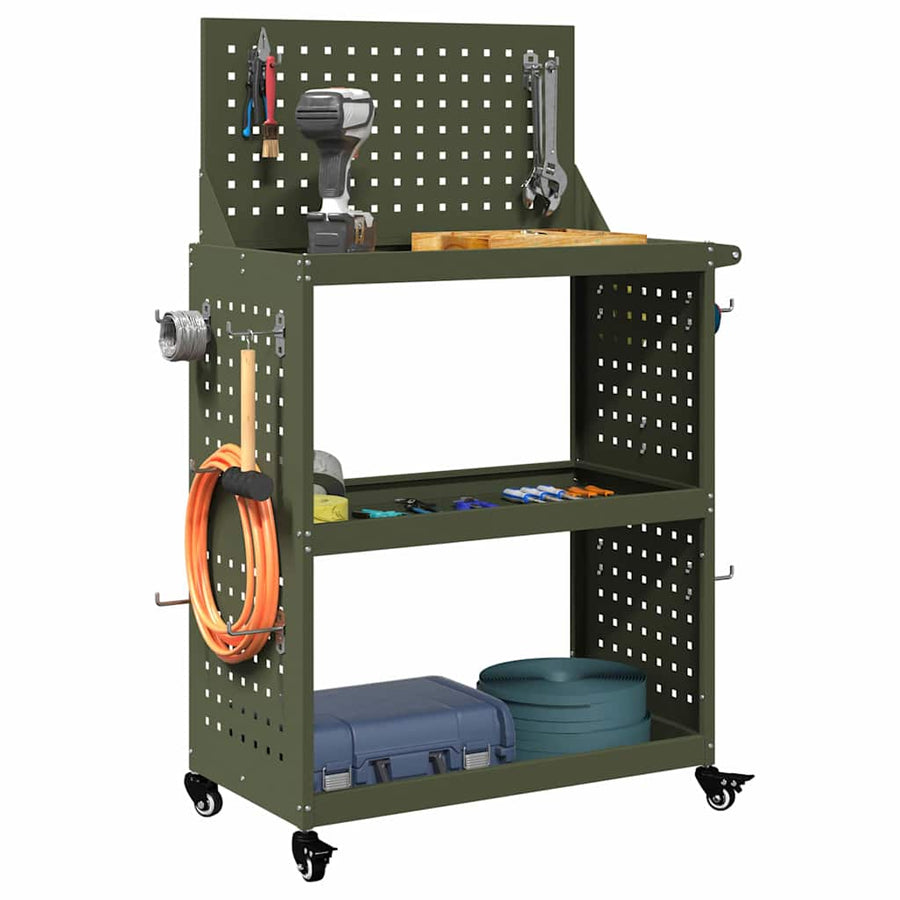 Gereedschapswagen met plank met wiel met opslag Olijfgroen 65 x 35 x 111 cm