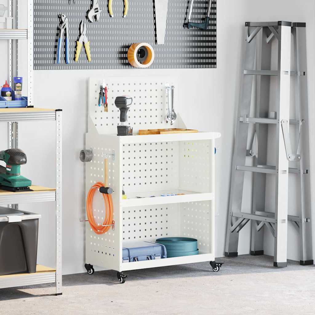 Gereedschapswagen met plank met wiel met opslag Wit 65 x 35 x 111 cm Metaal
