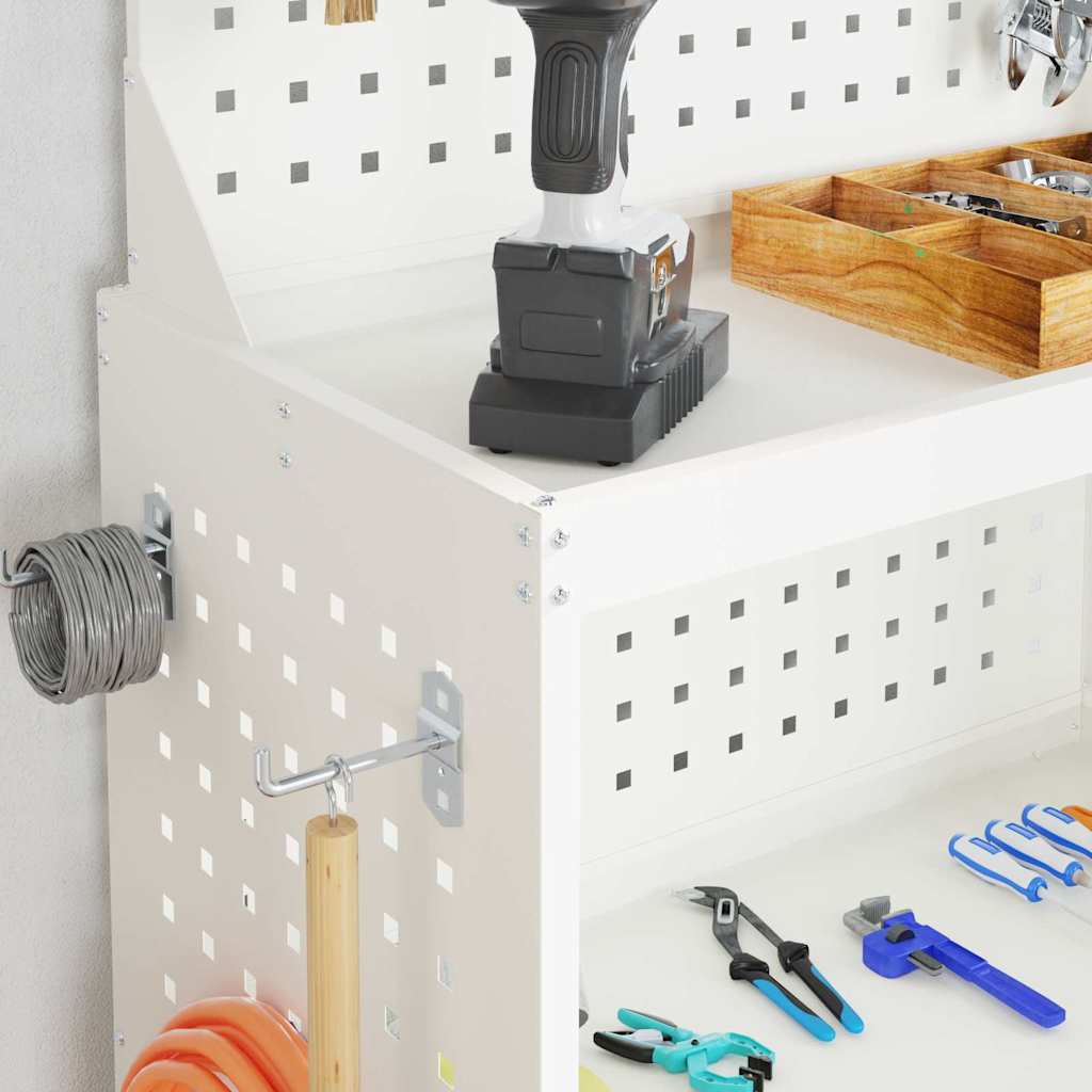 Gereedschapswagen met plank met wiel met opslag Wit 65 x 35 x 111 cm Metaal