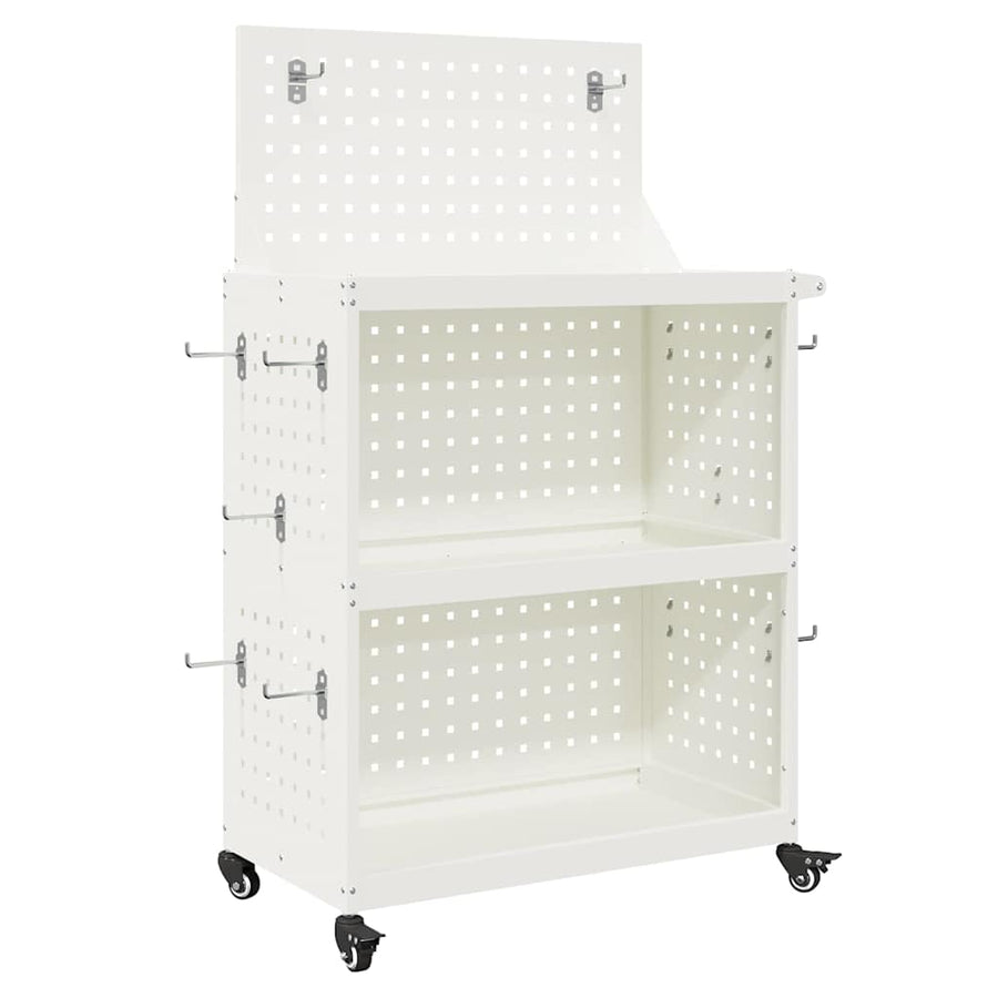 Gereedschapswagen met plank met wiel met opslag Wit 65 x 35 x 111 cm Metaal