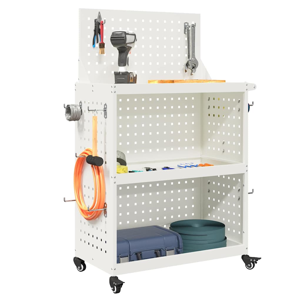 Gereedschapswagen met plank met wiel met opslag Wit 65 x 35 x 111 cm Metaal