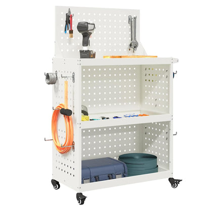 Gereedschapswagen met plank met wiel met opslag Wit 65 x 35 x 111 cm Metaal