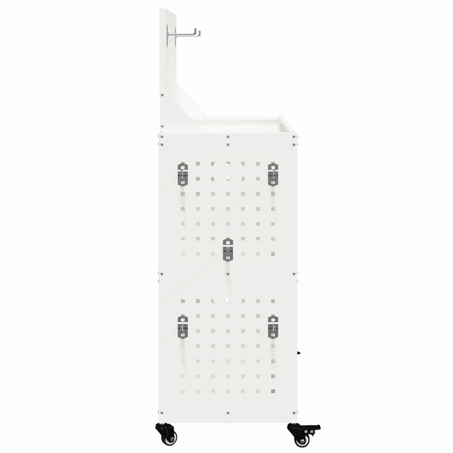 Gereedschapswagen met plank met wiel met opslag Wit 65 x 35 x 111 cm Metaal