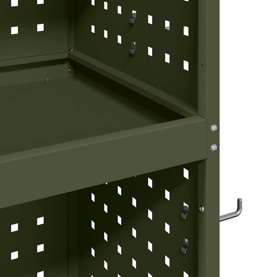 Gereedschapswagen met plank met wiel met opslag Olijfgroen 65 x 35 x 111 cm Metaal