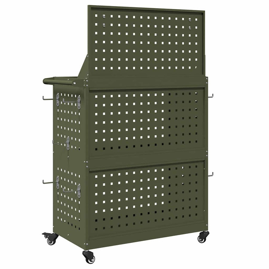 Gereedschapswagen met plank met wiel met opslag Olijfgroen 65 x 35 x 111 cm Metaal