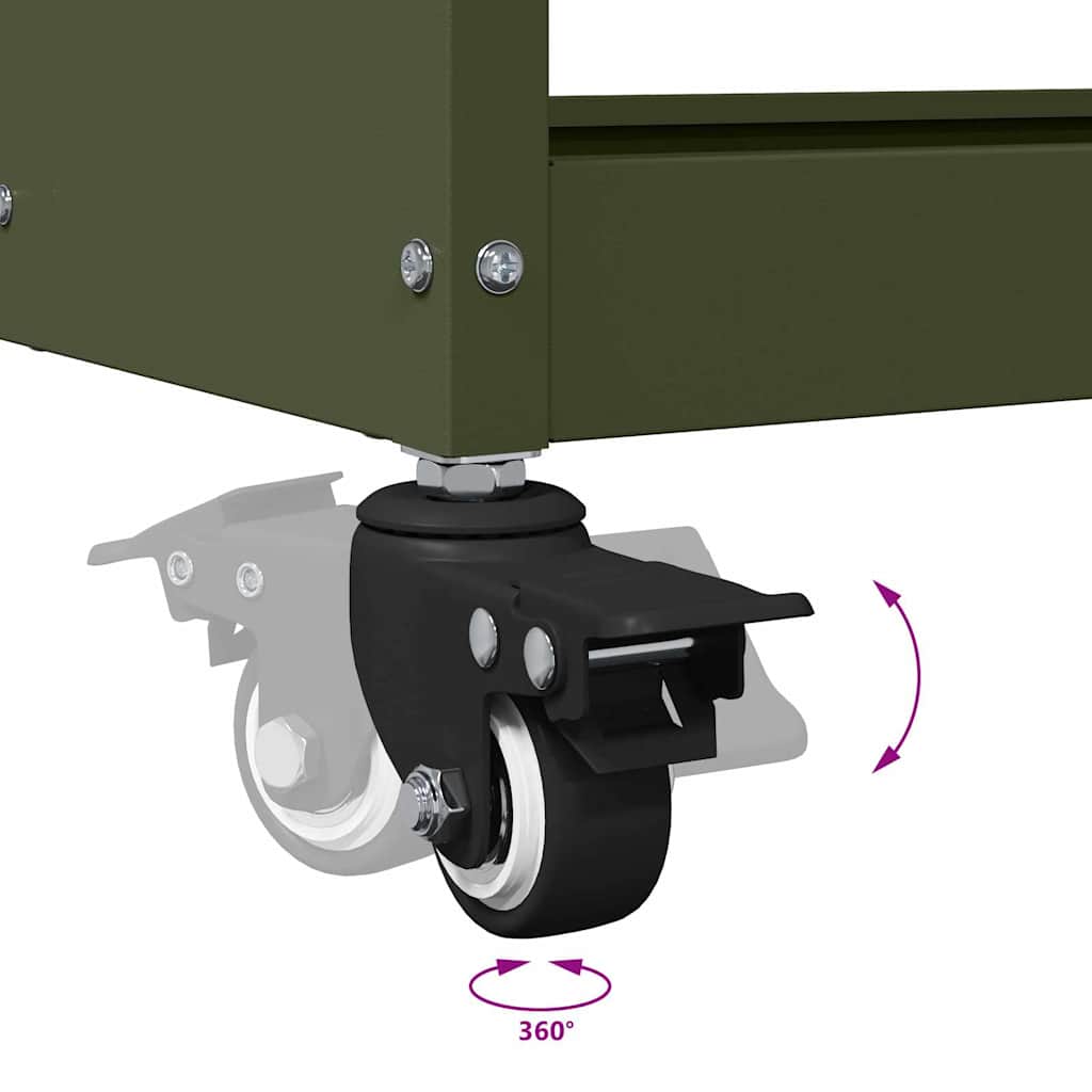 Gereedschapswagen met plank met wiel met opslag Olijfgroen 65 x 35 x 111 cm Metaal