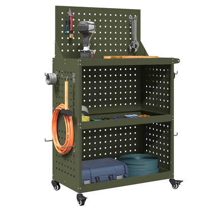 Gereedschapswagen met plank met wiel met opslag Olijfgroen 65 x 35 x 111 cm Metaal