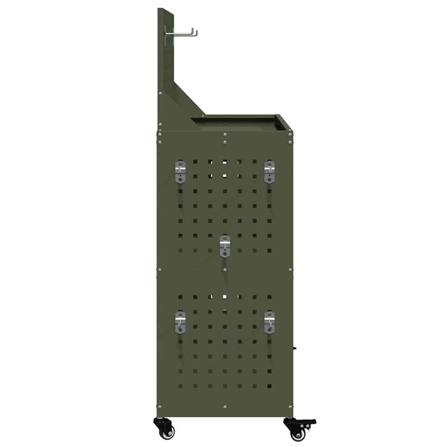 Gereedschapswagen met plank met wiel met opslag Olijfgroen 65 x 35 x 111 cm Metaal