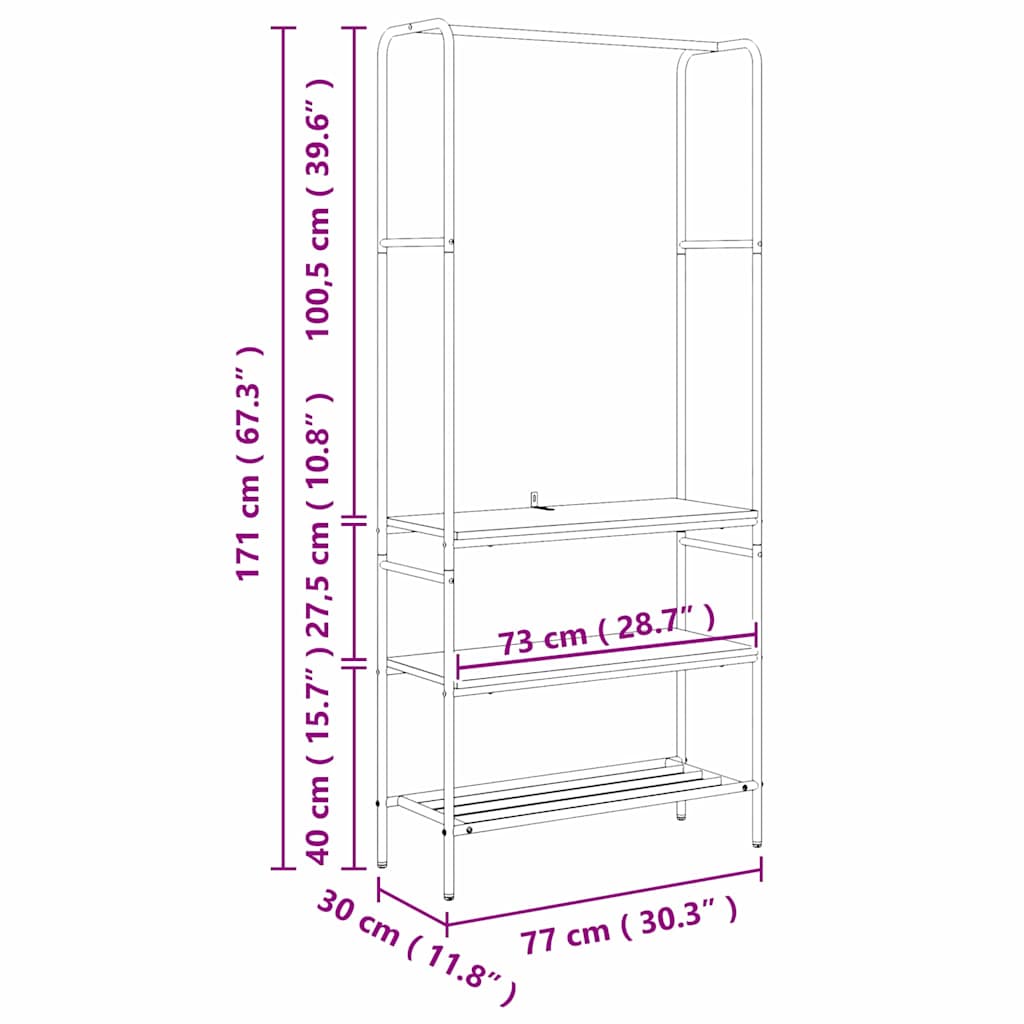 Kledingrek met planken Zwart eiken 77 x 30 x 171 cm