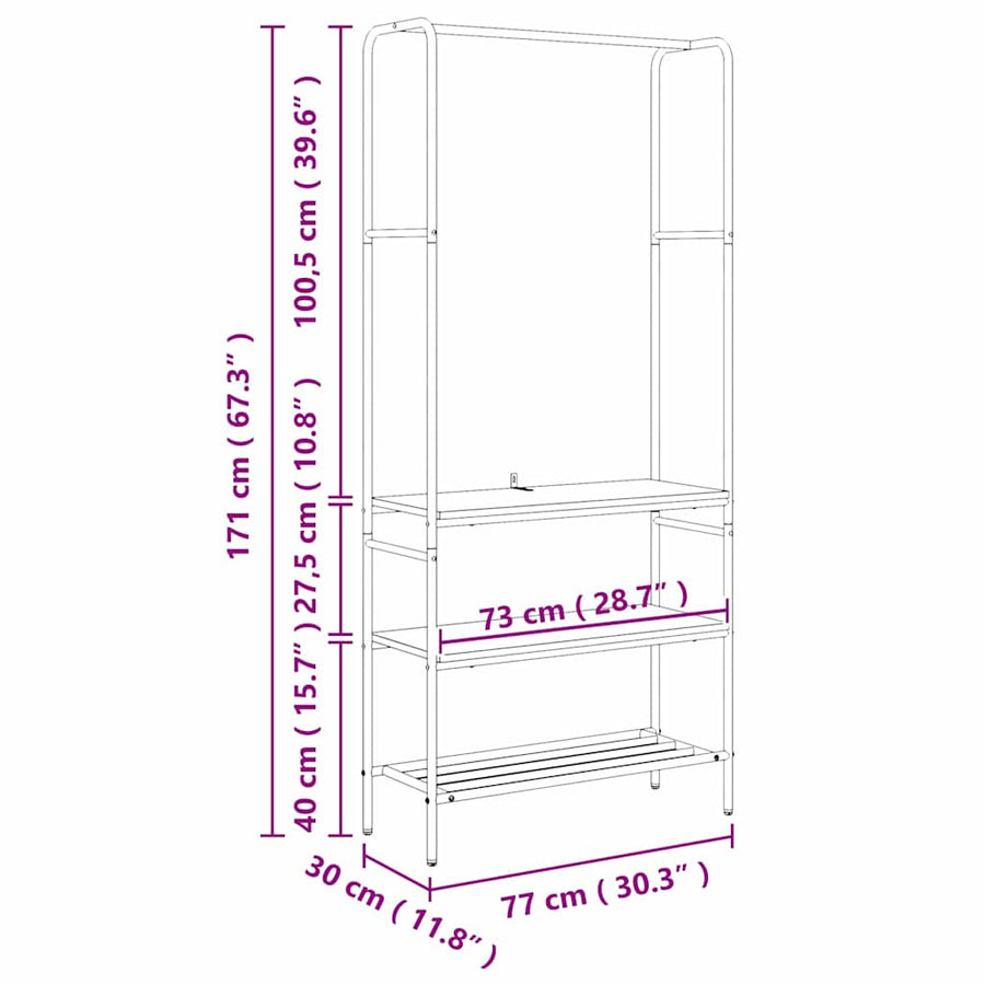 Kledingrek met planken Sonoma eiken 77 x 30 x 171 cm