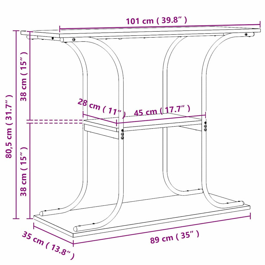 Wandtafel met plank met opslag Oud hout 101 x 35 x 80.5 cm Bewerkt hout