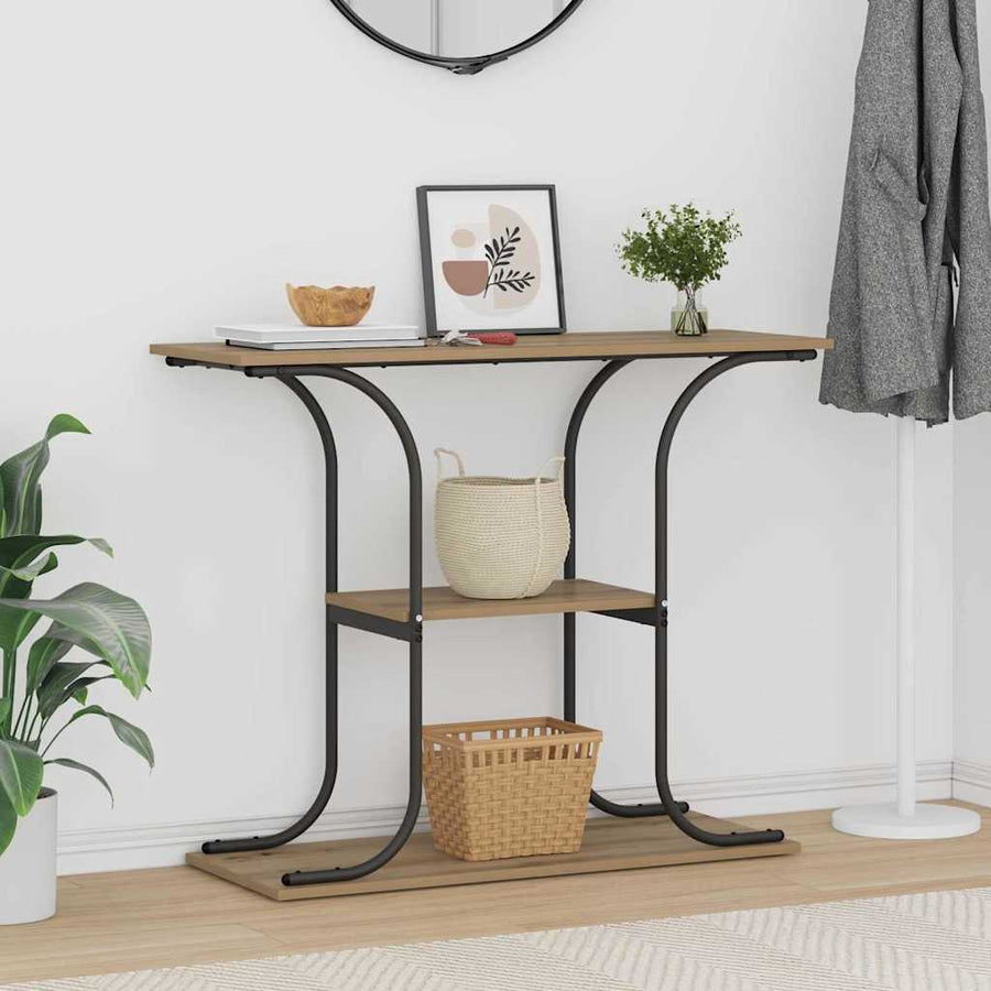 Wandtafel met plank met opslag artisanaal eikenkleurig 101 x 35 x 80.5 cm