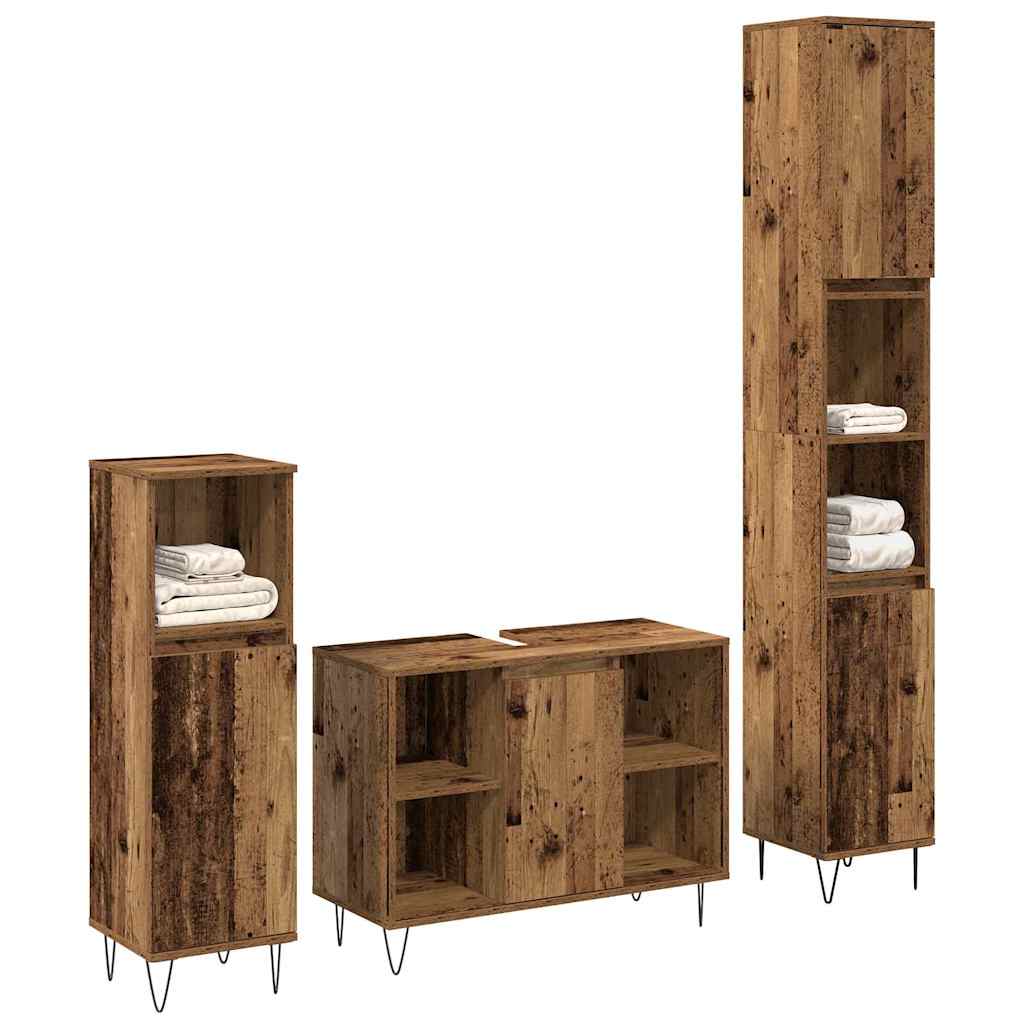 3-Delige Badkamermeubel Set Geëngineerd Hout Oud hout