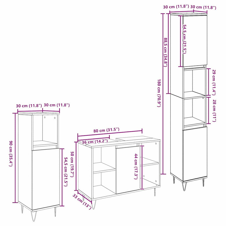 3-delige Badkamermeubelset Artisan Eiken Gefabriceerd Hout