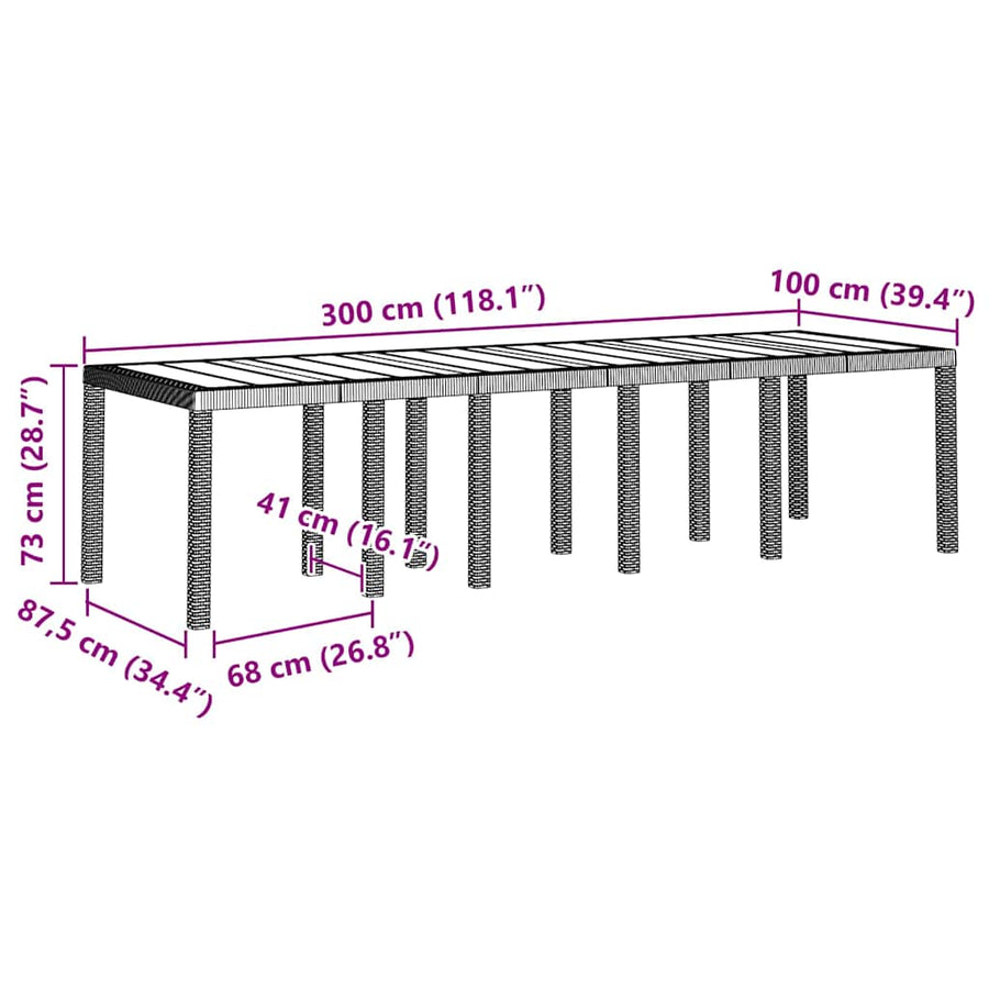 Tuinstafel Lichtgrijs 300 x 100 x 73 cm poly rattan