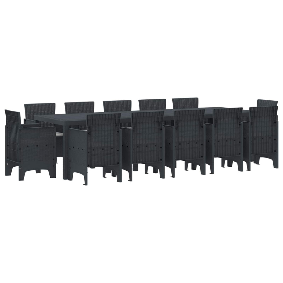 Tuin Eetset 13 pcs Antraciet en Lichtgrijs Riet en Polyester