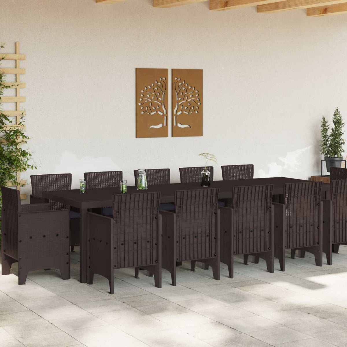 Tuin Eetset 13 pcs Bruin en Antraciet Poly rattan en staal