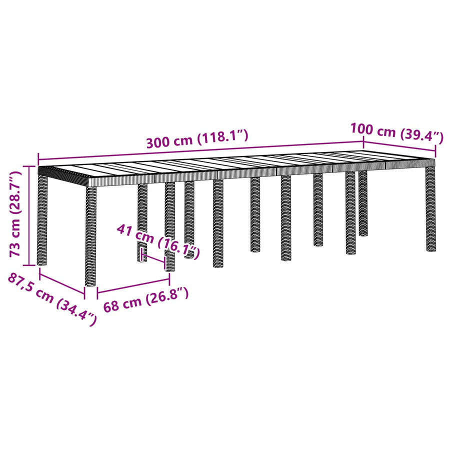 Tuin Eetset met kussen 13 pcs Bruin Rattan