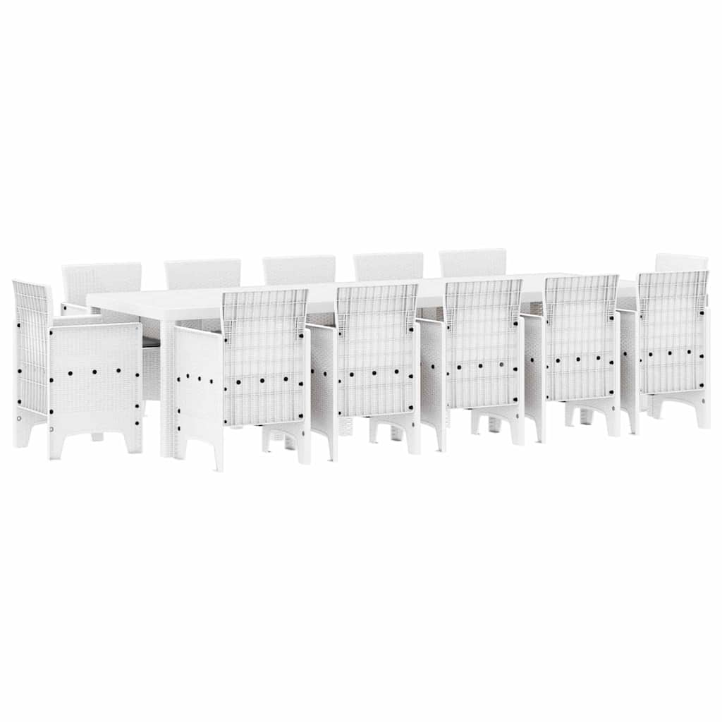 Tuin Eetset met kussen 13 pcs Wit Synthetisch rattan en Metaal