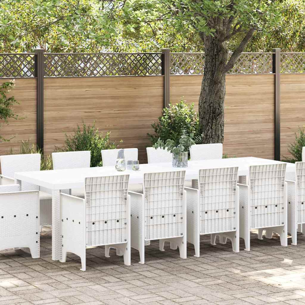 Tuin Eetset met kussen 13 pcs Wit Poly rattan en Katoen