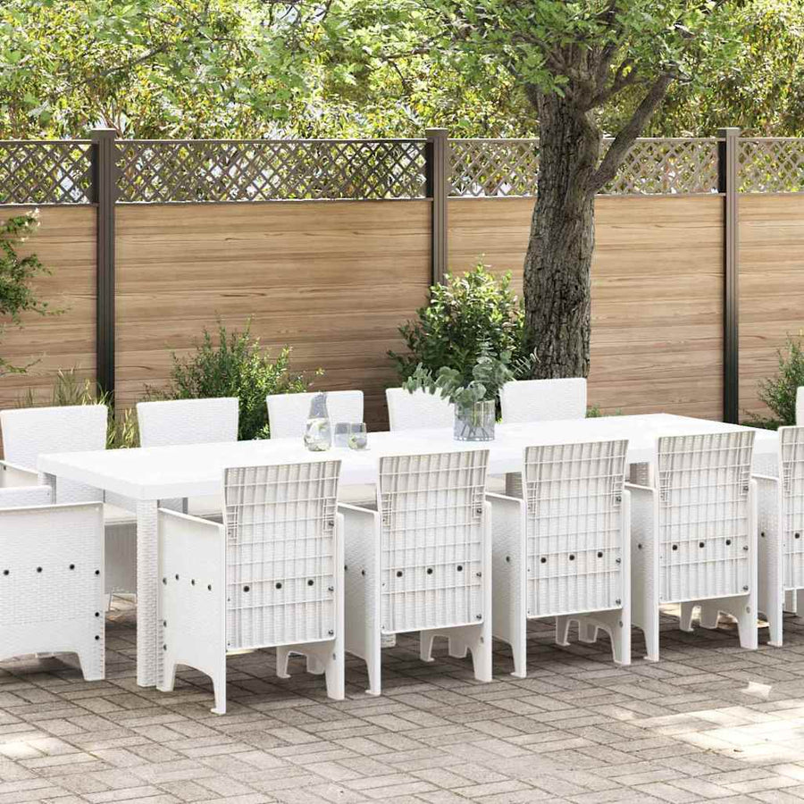 Tuin Eetset met kussen 13 pcs Wit Poly rattan en Katoen