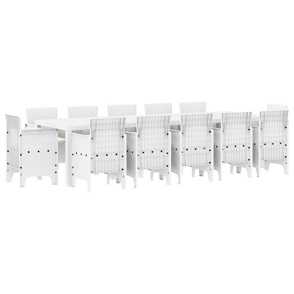 Tuin Eetset met kussen 13 pcs Wit Poly rattan en Katoen