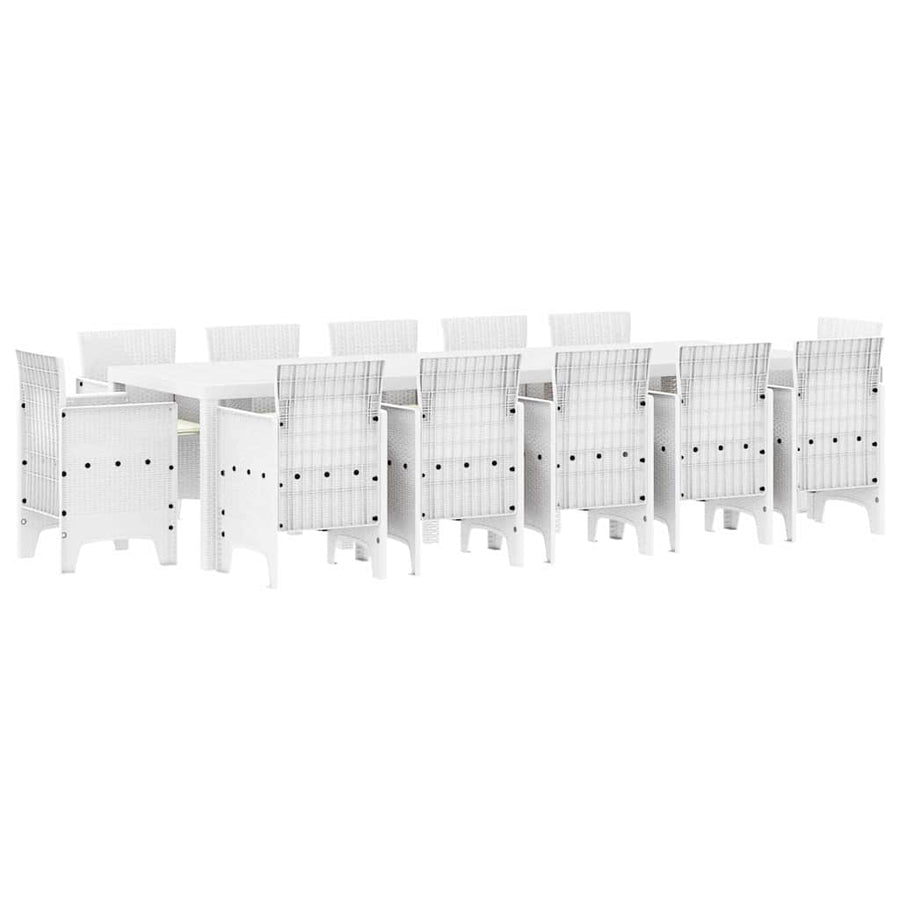 Tuin Eetset met kussen 13 pcs Wit Poly rattan en Katoen