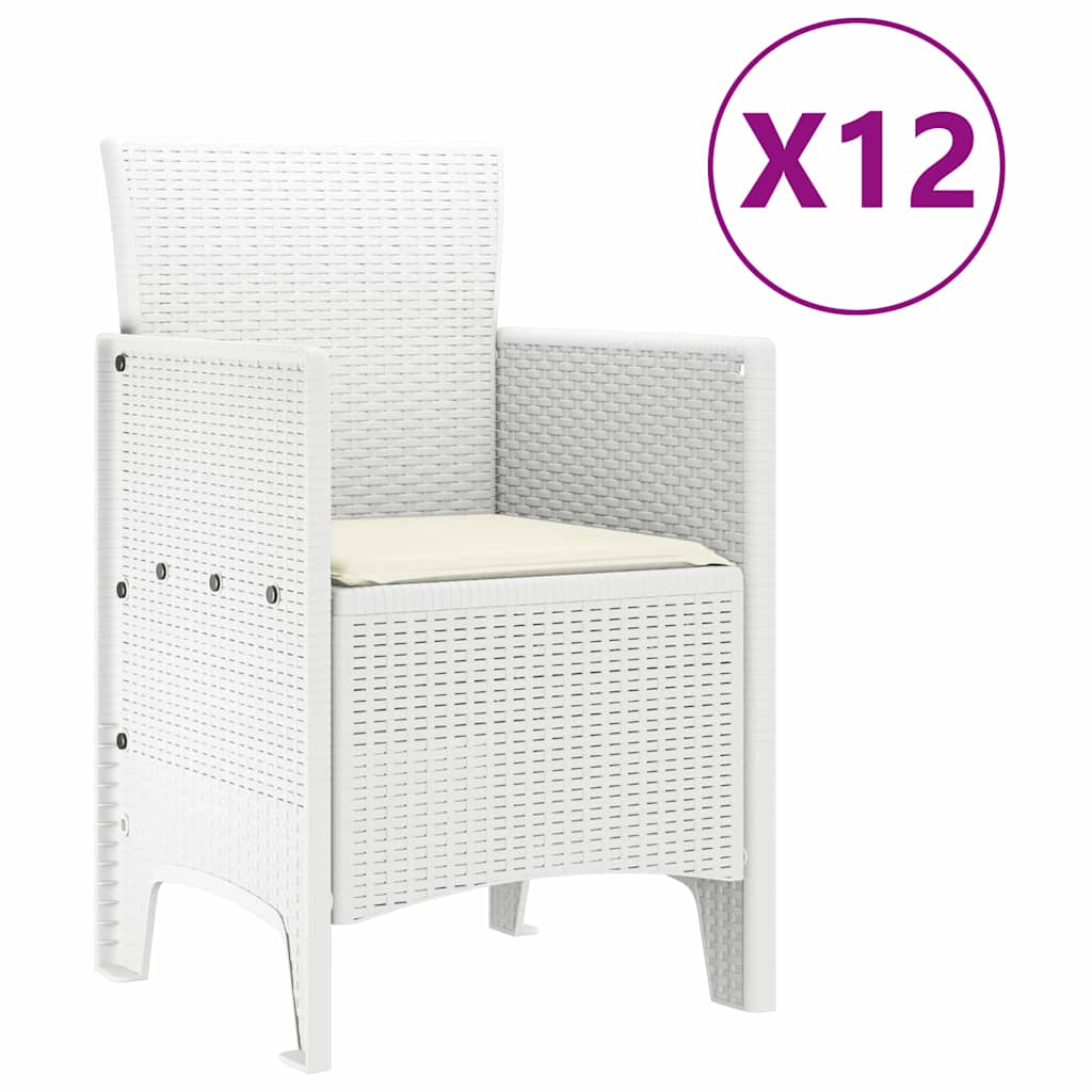 Tuin Eetset met kussen 13 pcs Wit Poly rattan en Katoen