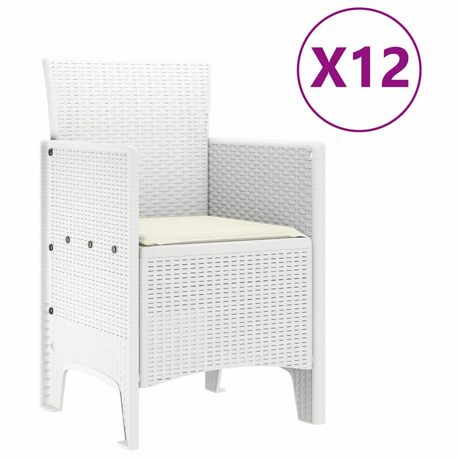 Tuin Eetset met kussen 13 pcs Wit Poly rattan en Katoen