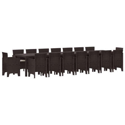 Tuin Eettafelset met kussens met kussen 17 pcs Bruin PP