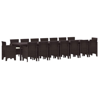 Tuin Eettafelset met kussens met kussen 17 pcs Bruin PP