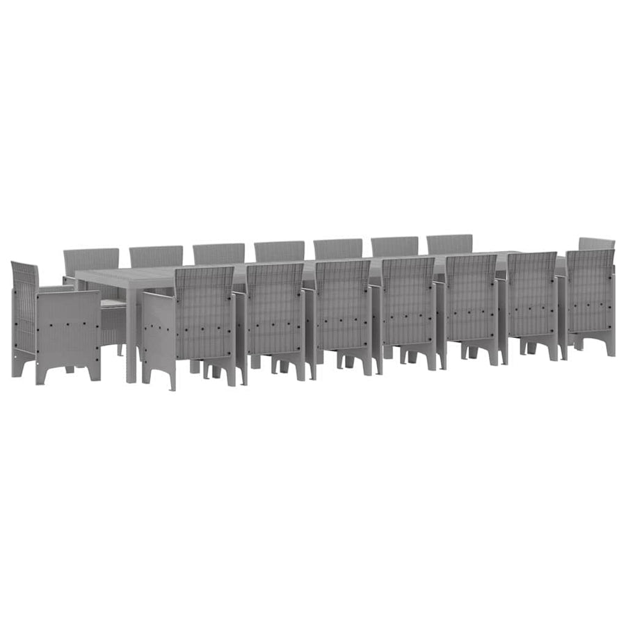 Tuin Eettafelset met kussens met kussen 17 pcs Lichtgrijs PP