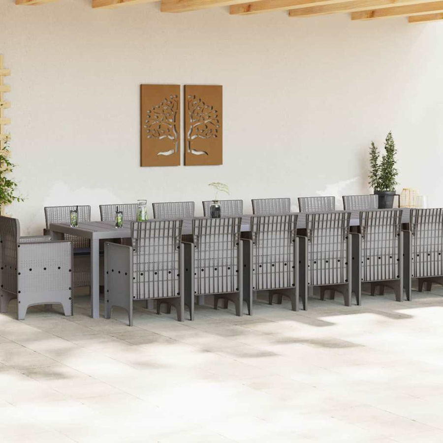 Tuin Eettafelset met kussens met kussen 17 pcs Lichtgrijs PP