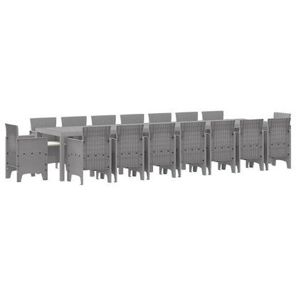 Tuin Eettafelset met kussens met kussen 17 pcs Lichtgrijs PP