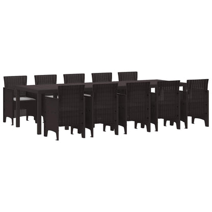Tuin Eetset met kussen 11 pcs Bruin en Lichtgrijs Poly riet