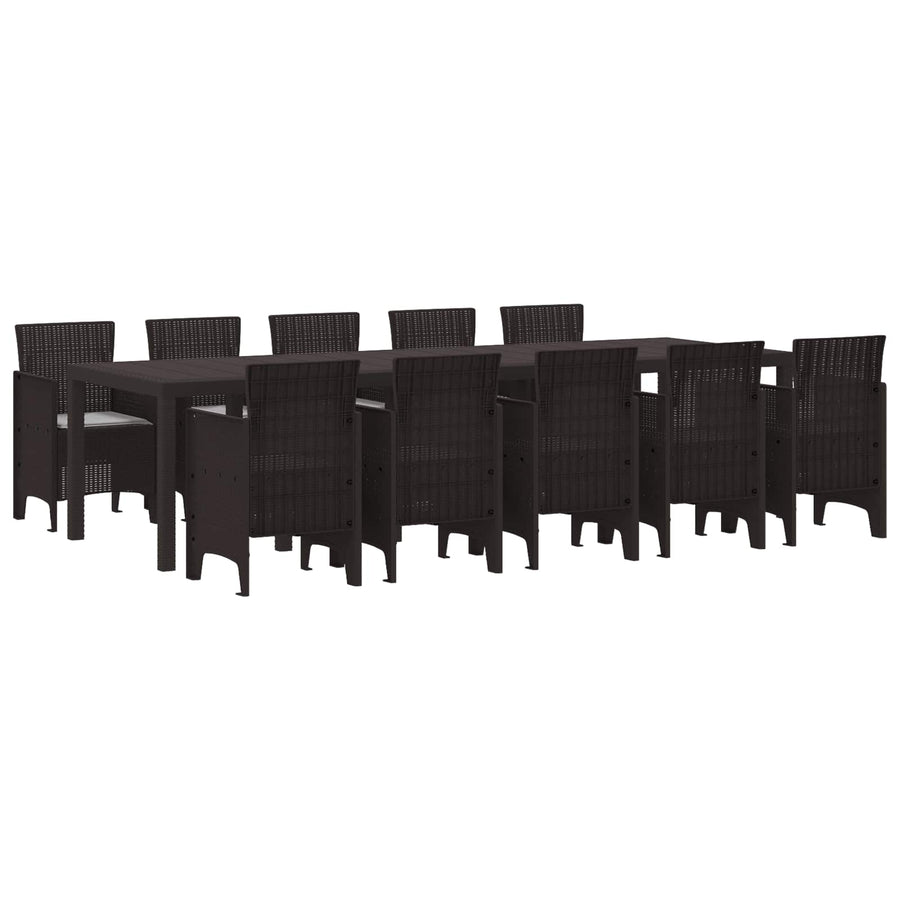 Tuin Eetset met kussen 11 pcs Bruin en Lichtgrijs Poly riet